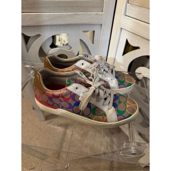 Coach pride signature rainbow Outline High Top Fashion Sneaker size 8b men’s - Picture 2 of 6
